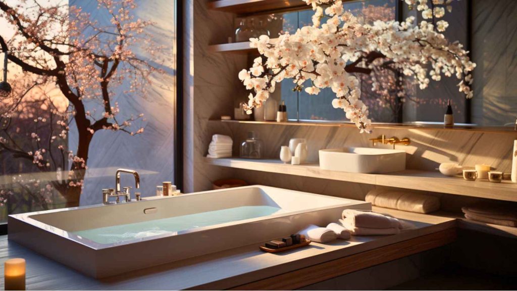 Un meuble sous lavabo offre un espace de rangement supplémentaire