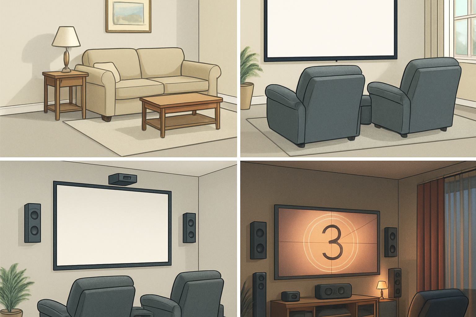 découvrez comment transformer votre salon en un espace cinéma moderne en seulement quatre étapes faciles. créez une atmosphère immersive pour vos soirées cinéma avec des conseils pratiques sur l'éclairage, les écrans, le son et l'aménagement.