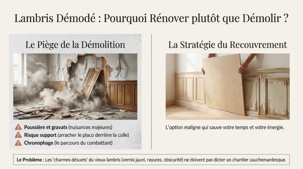 lambris démodé à renover