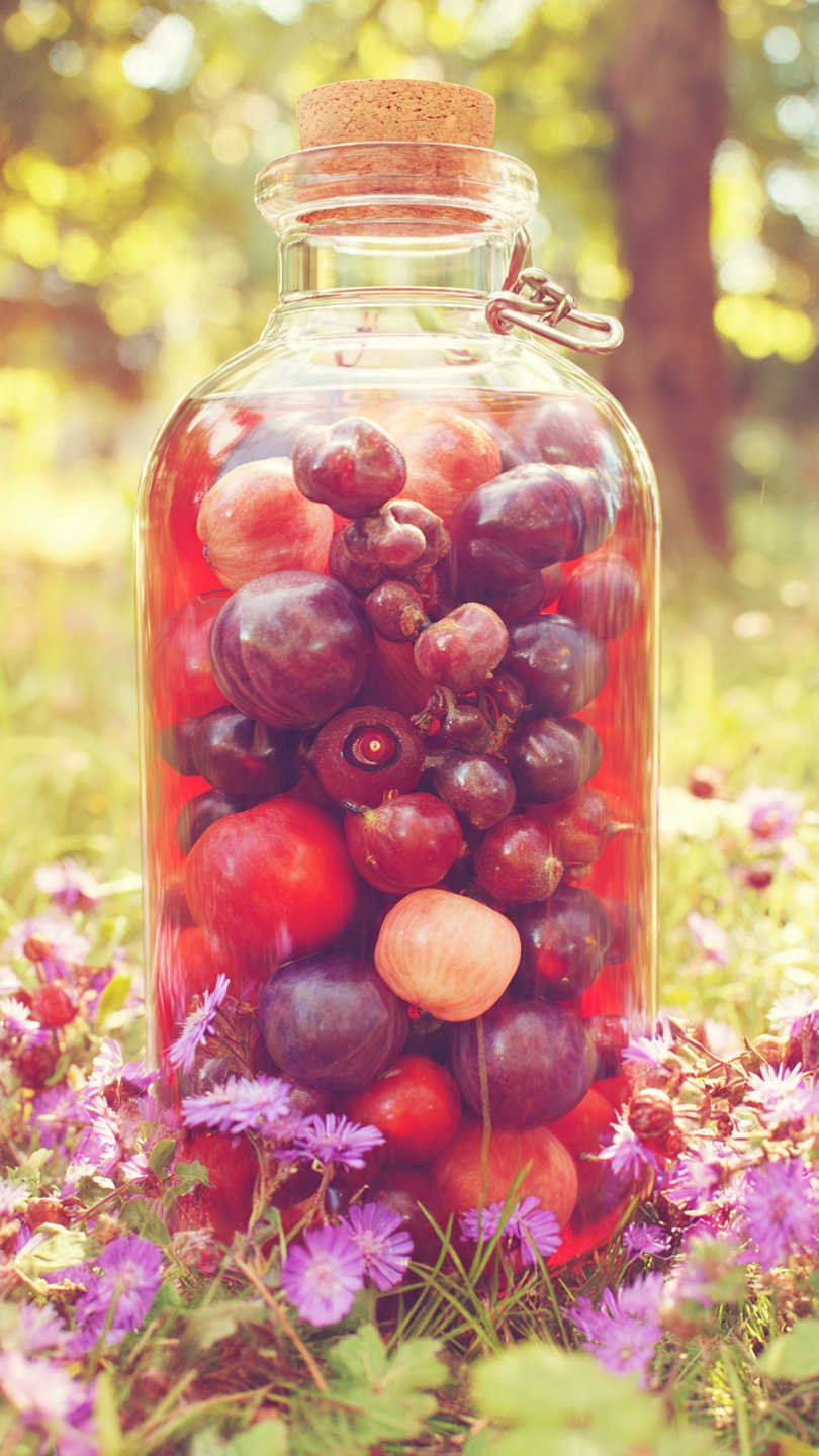 bouteille pi ge avec fruits m rs gros plan