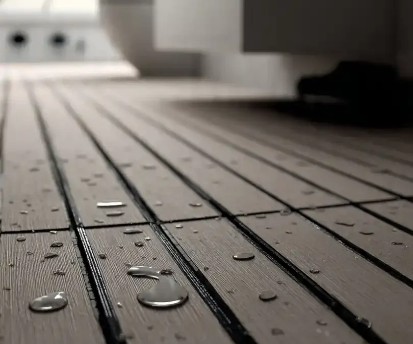 close up shot of bathroom wood flooring