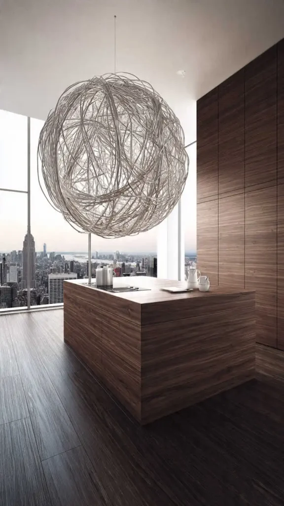 cuisine design avec suspension atmosphera filaire en