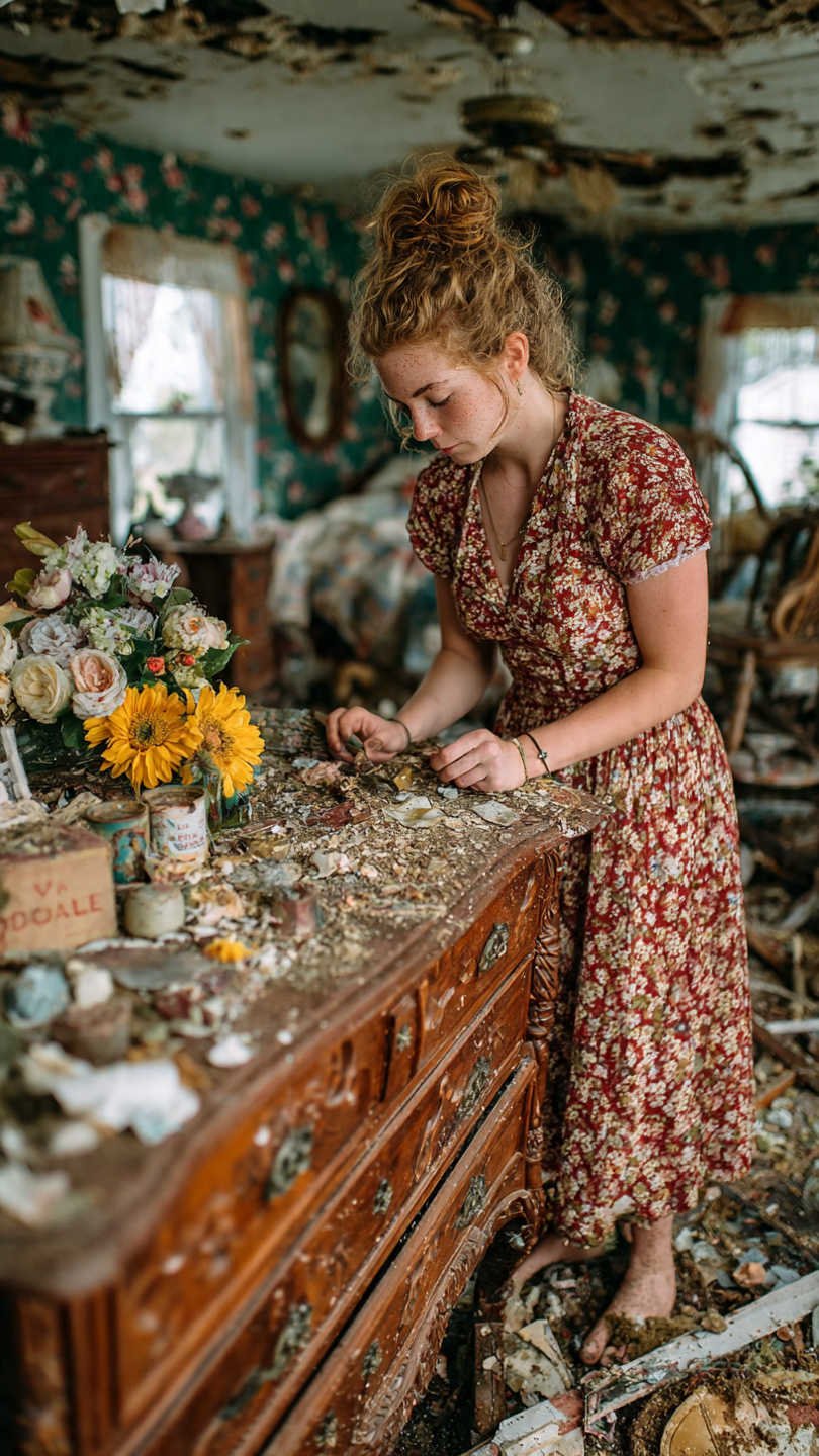 femme r novant une commode ancienne en bois