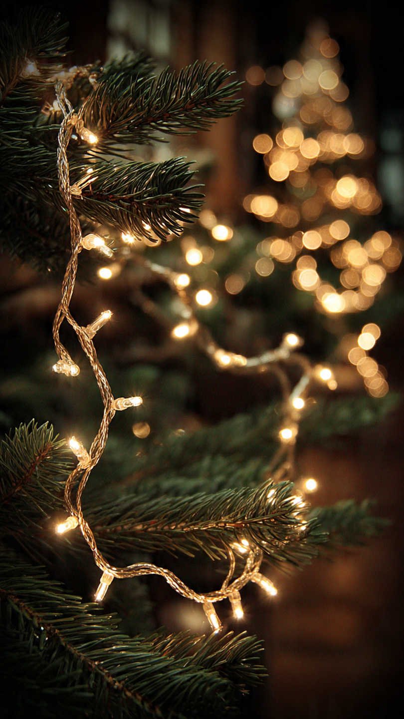 guirlandes lumineuses enroul es dans un sapin lumi re