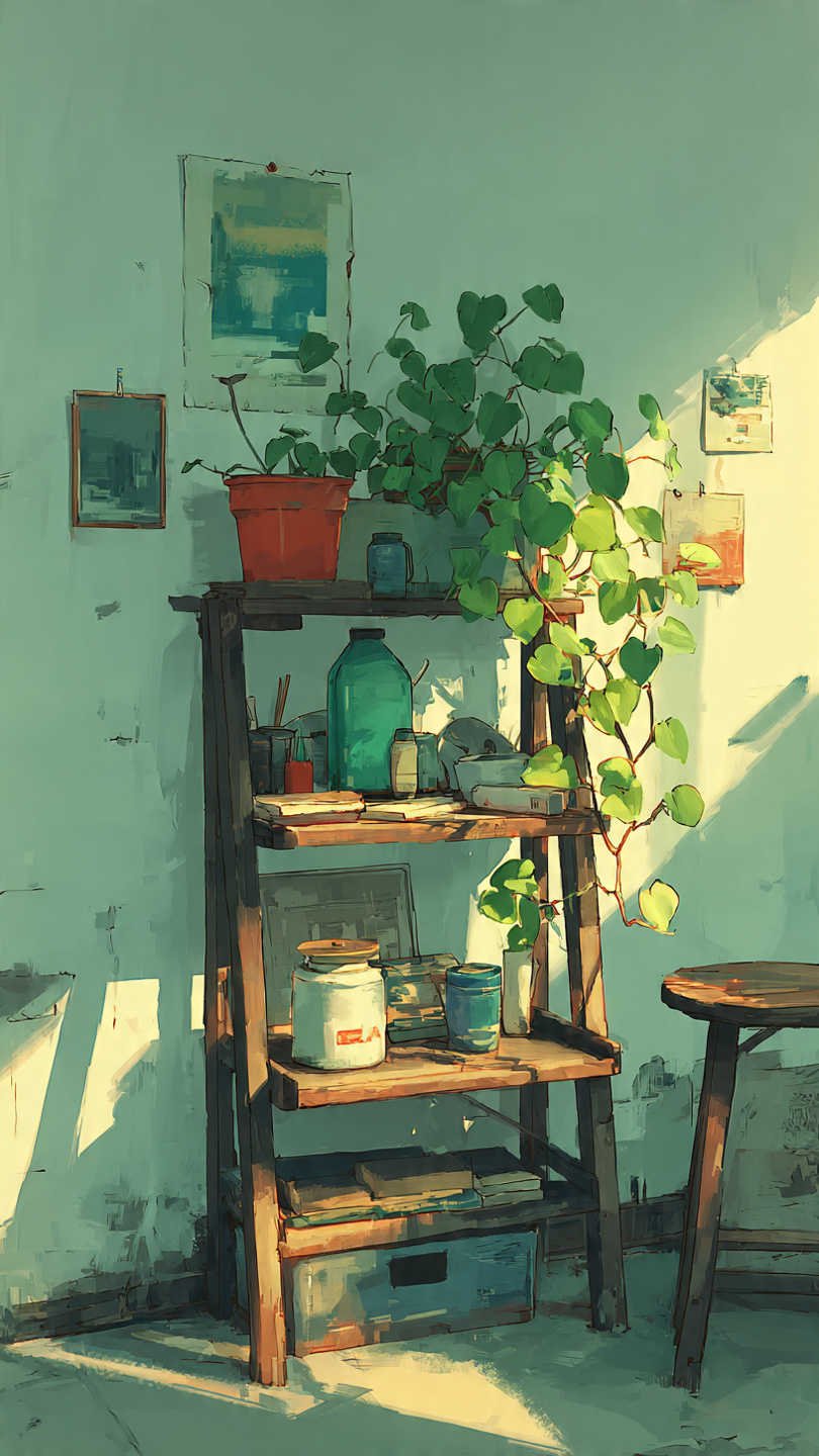 lierre grimpant sur une tag re chambre cosy