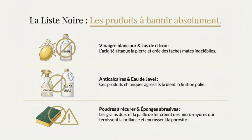 produits a bannir pour sauvegarder le marbre