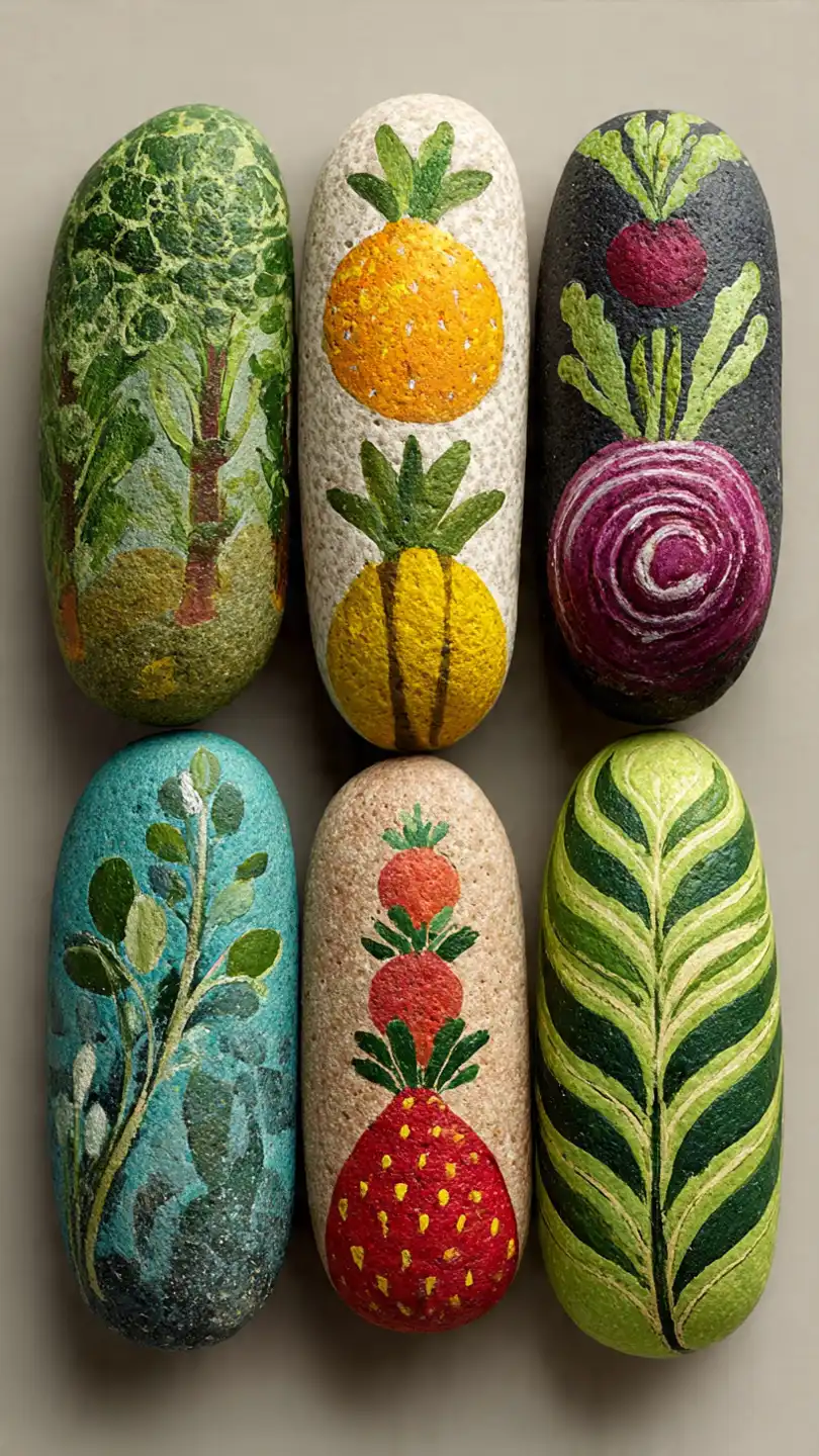 s rie de galets d cor s en fruits et