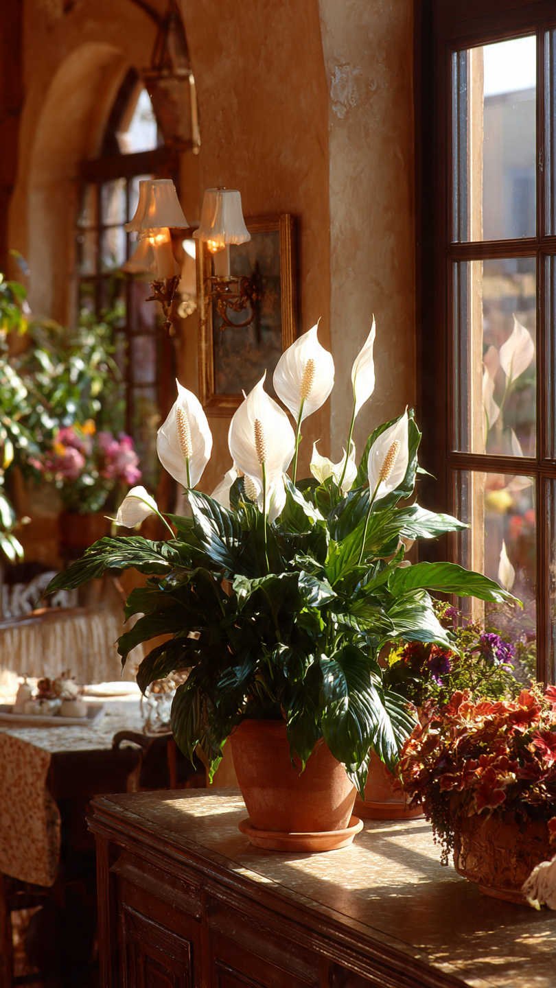 spathiphyllum en fleur pr s d une fen tre chambre