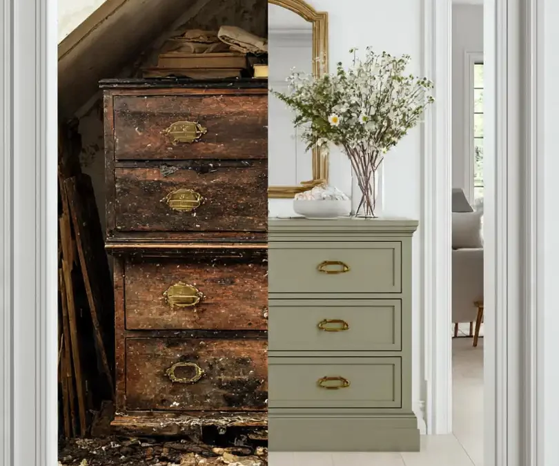split screen comparison photography showing a furniture