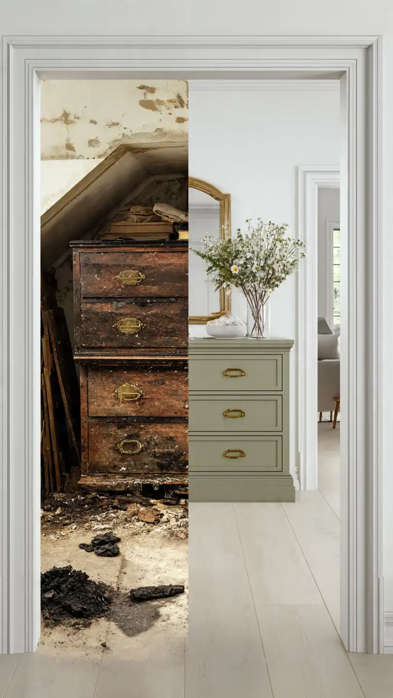 split screen comparison photography showing a furniture