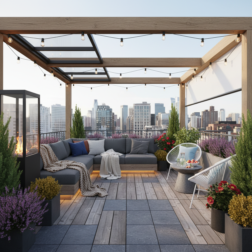 découvrez comment aménager une terrasse de 30m2 pour en profiter toute l'année, été comme hiver, avec des idées d'aménagement confortables et pratiques.