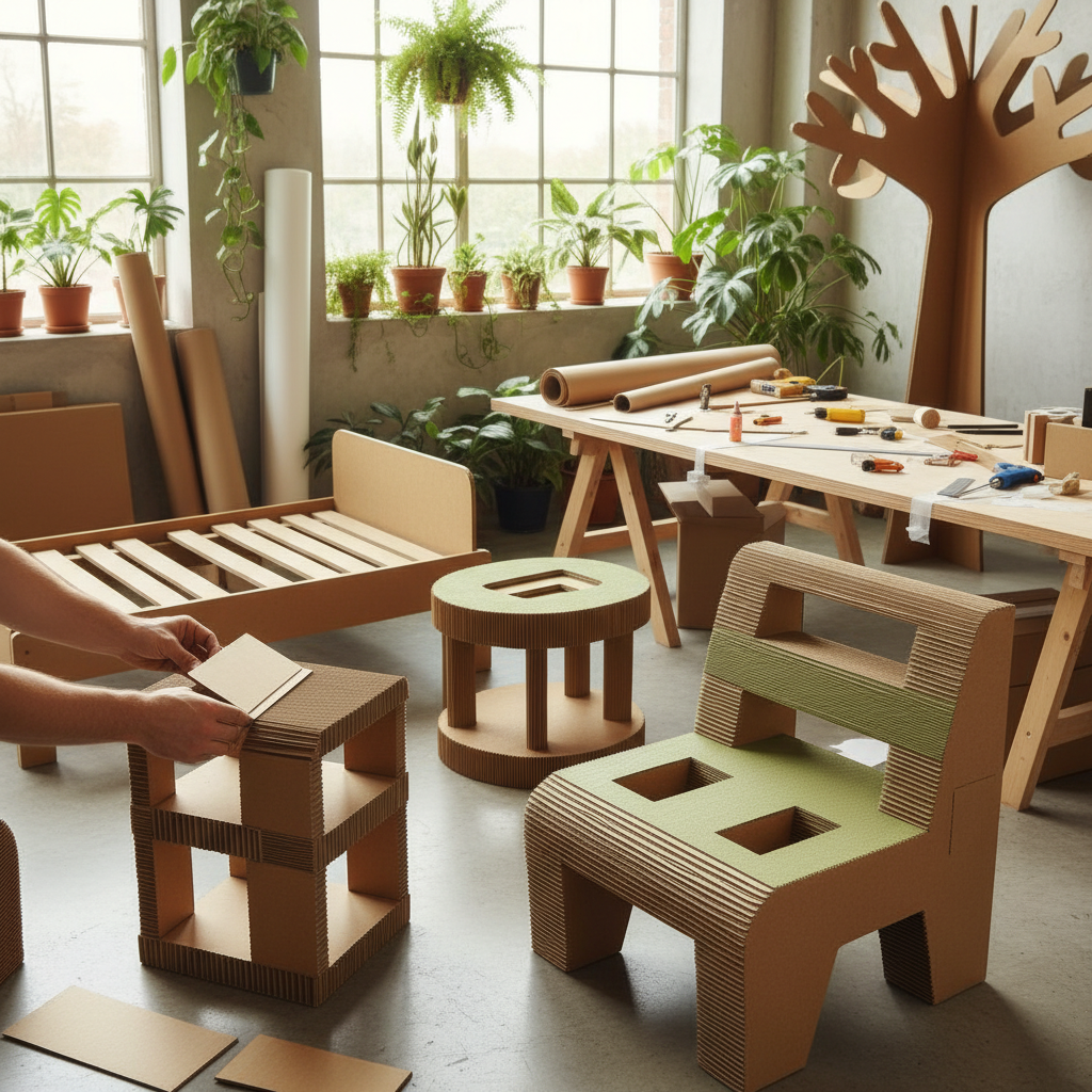 apprenez à fabriquer votre mobilier en carton écologique : lits, chaises, tables et étagères durables pour un intérieur original et respectueux de l'environnement.