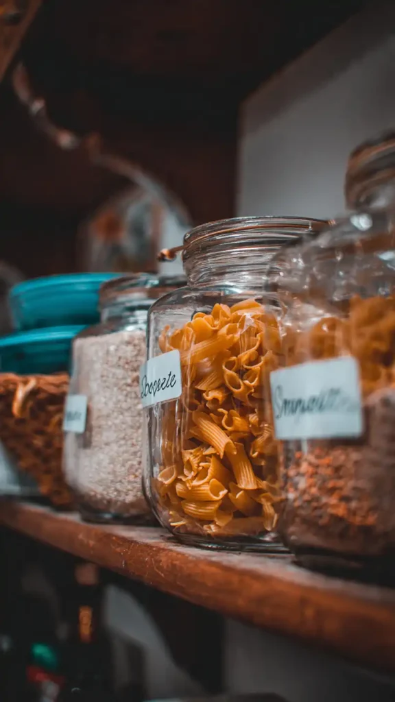 aesthetic display of glass jars filled with