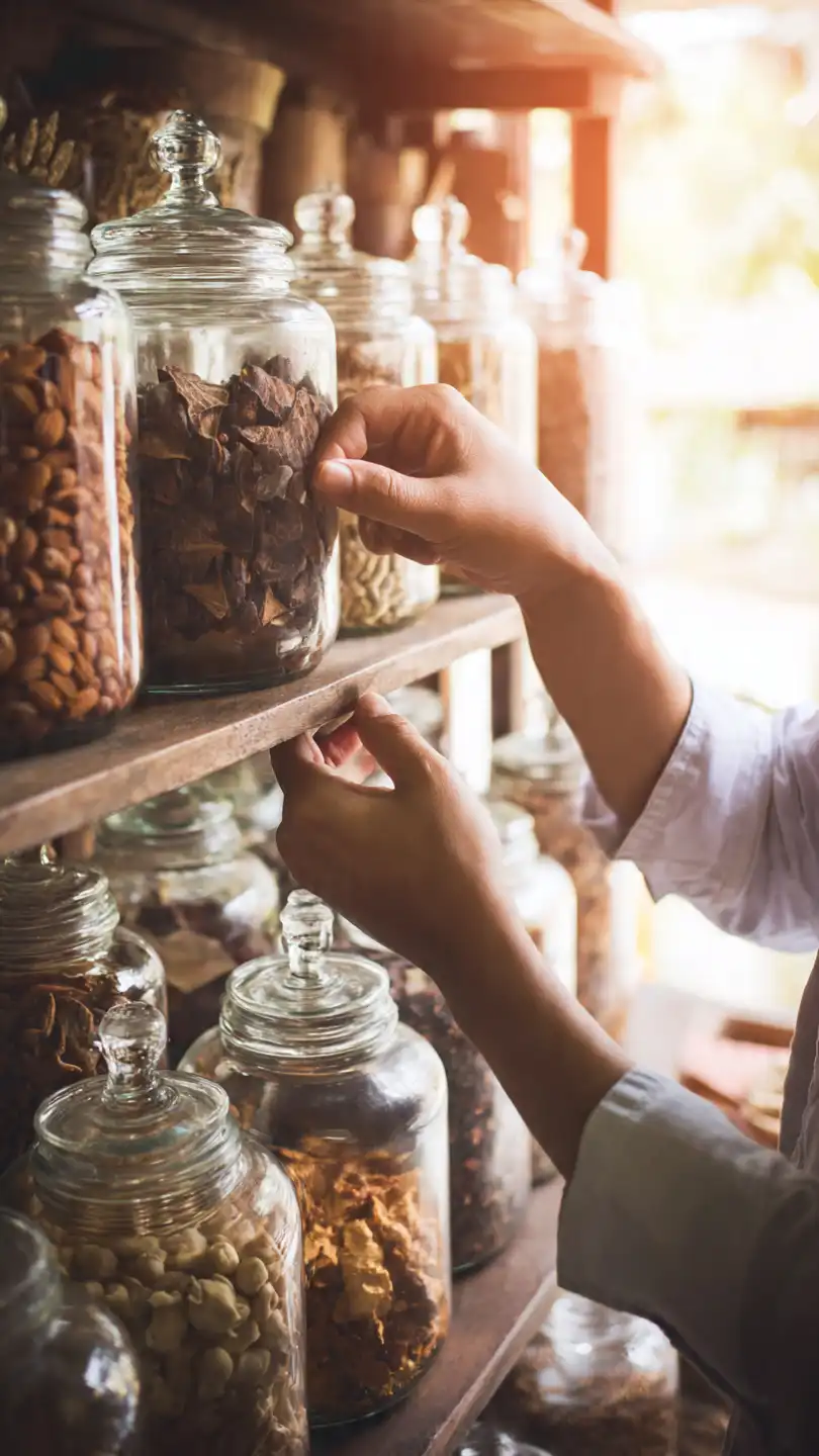 close up of hands arranging dry food