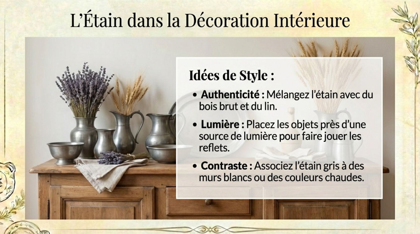 etain dans la décoration intérieure