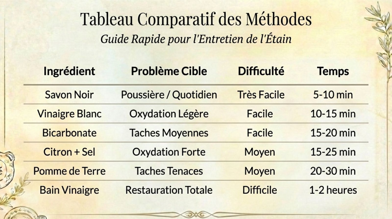 tableau comparatif des methodes