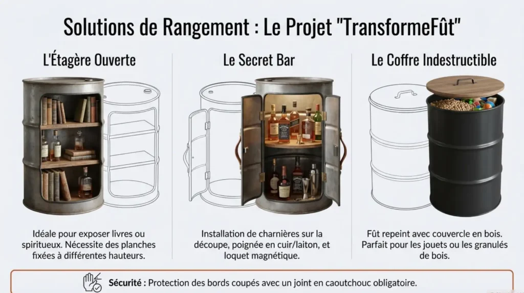 solutions de rangement, le projet transforme fût