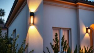 Applique murale extérieur moderne sur une façade au crépuscule