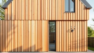 Maison moderne avec bardage bois vertical sur façade