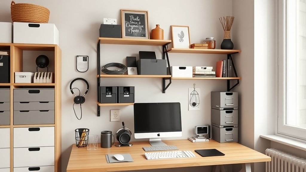 Différentes solutions de rangement bureau : caissons, étagères, organisateurs