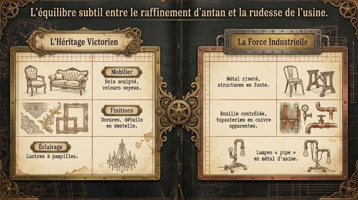 Héritage victorien vs force industrielle en décoration steampunk