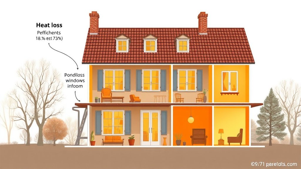 Schéma pédagogique des déperditions thermiques d'une maison