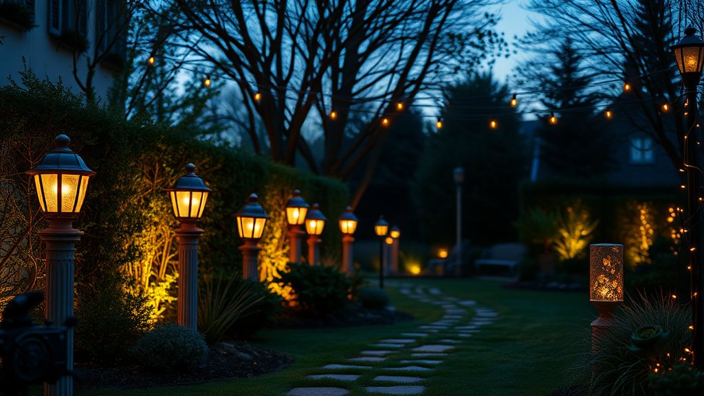 Différents types de luminaires extérieurs : borne, applique, spot