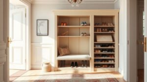 Meuble à chaussures élégant dans une entrée de maison française