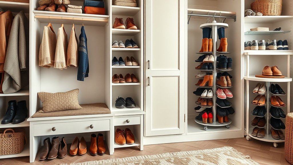 Différents systèmes de rangement chaussures : banquette, armoire, étagères