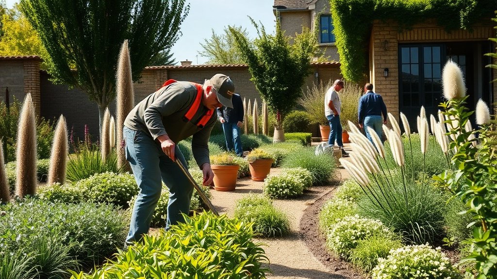 Paysagiste professionnel aménageant un jardin moderne