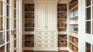 Placard parfaitement organisé avec étagères tiroirs et paniers