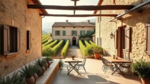 Ferme en pierre rénovée au milieu des vignes avec terrasse naturelle et lumière douce