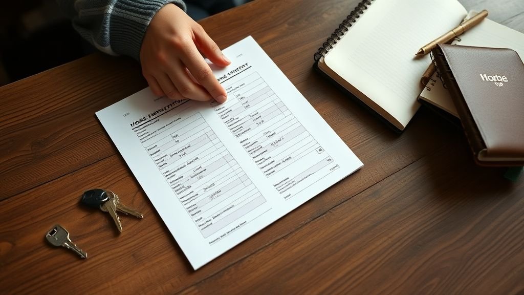 Mains préparant l’inventaire du logement avec des clés sur une table en bois
