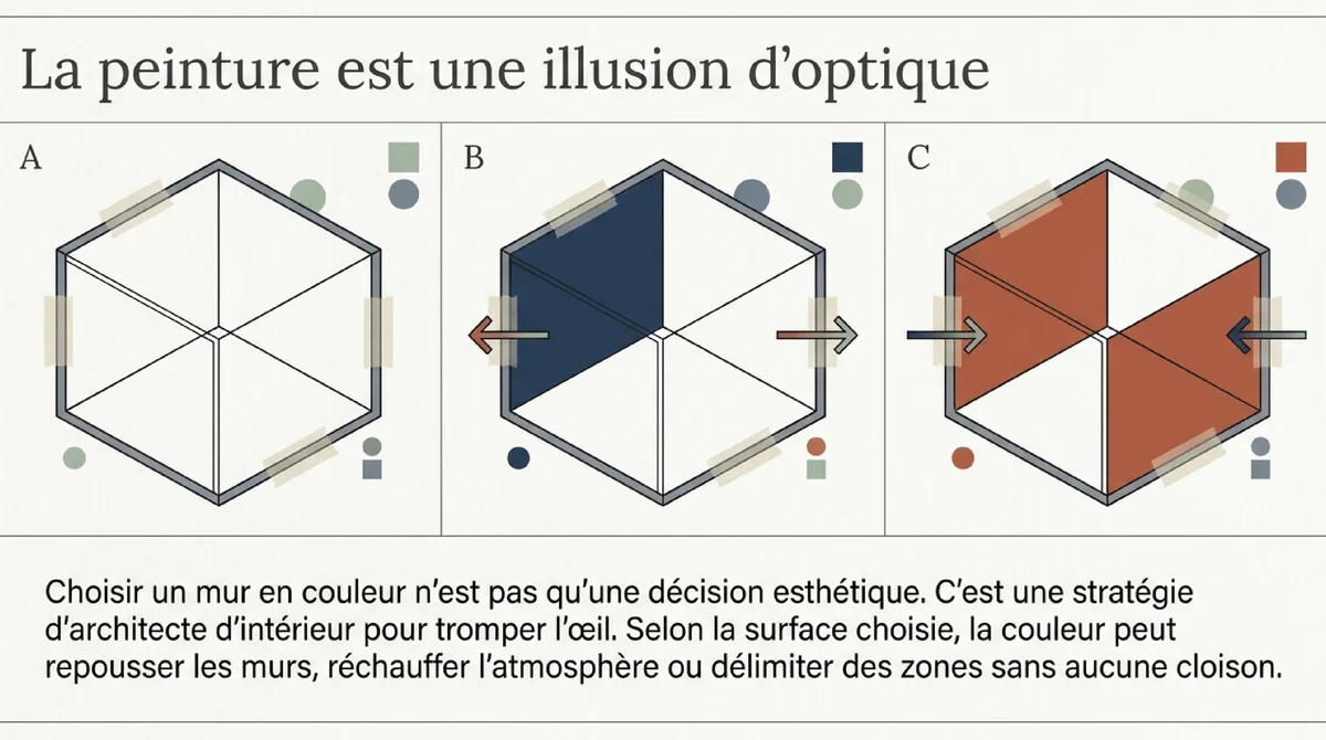 Infographie Ambiance cosy garantie : Comment rétrécir visuellement un grand salon avec la couleur ?