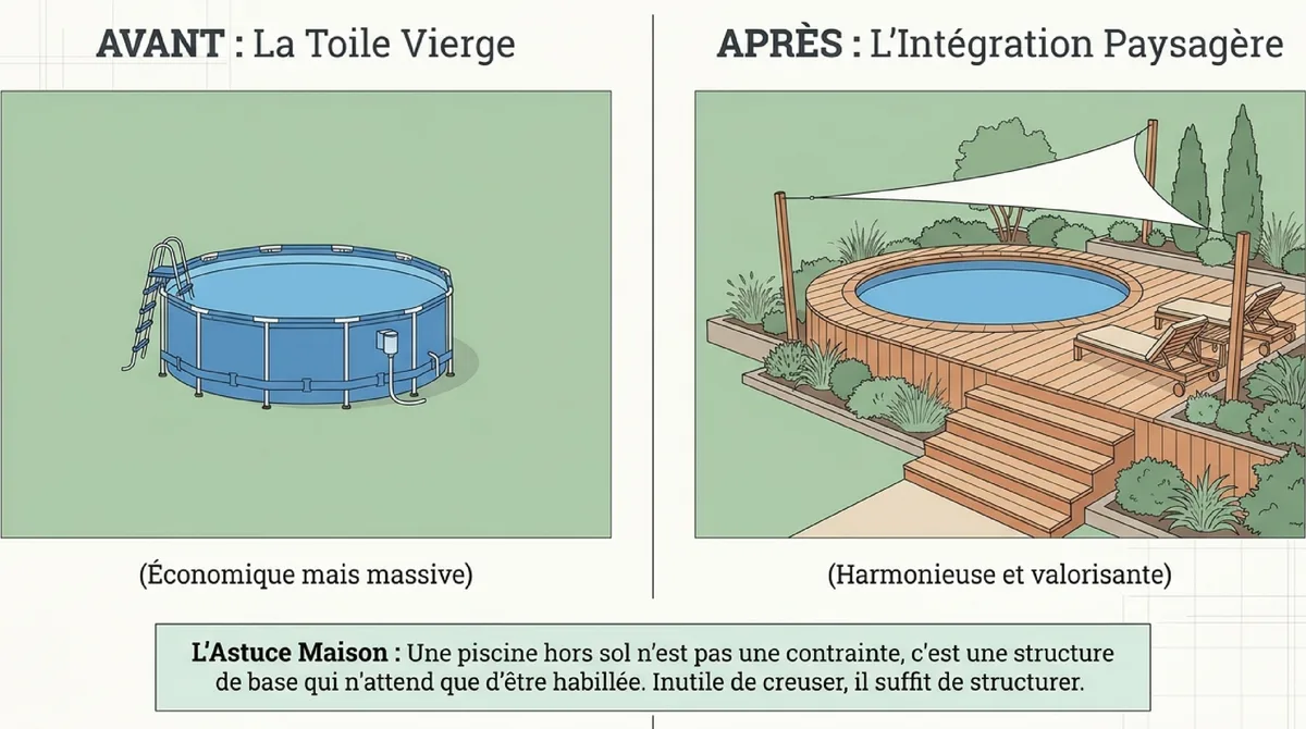 Infographie Terrasses et Estrades : Surélever l'Élégance Autour de Votre Bassin Hors Sol