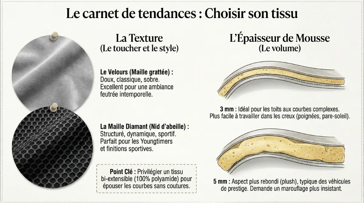 Infographie Calculs, dimensions et préparation : la clé d'un revêtement plafond voiture réussi