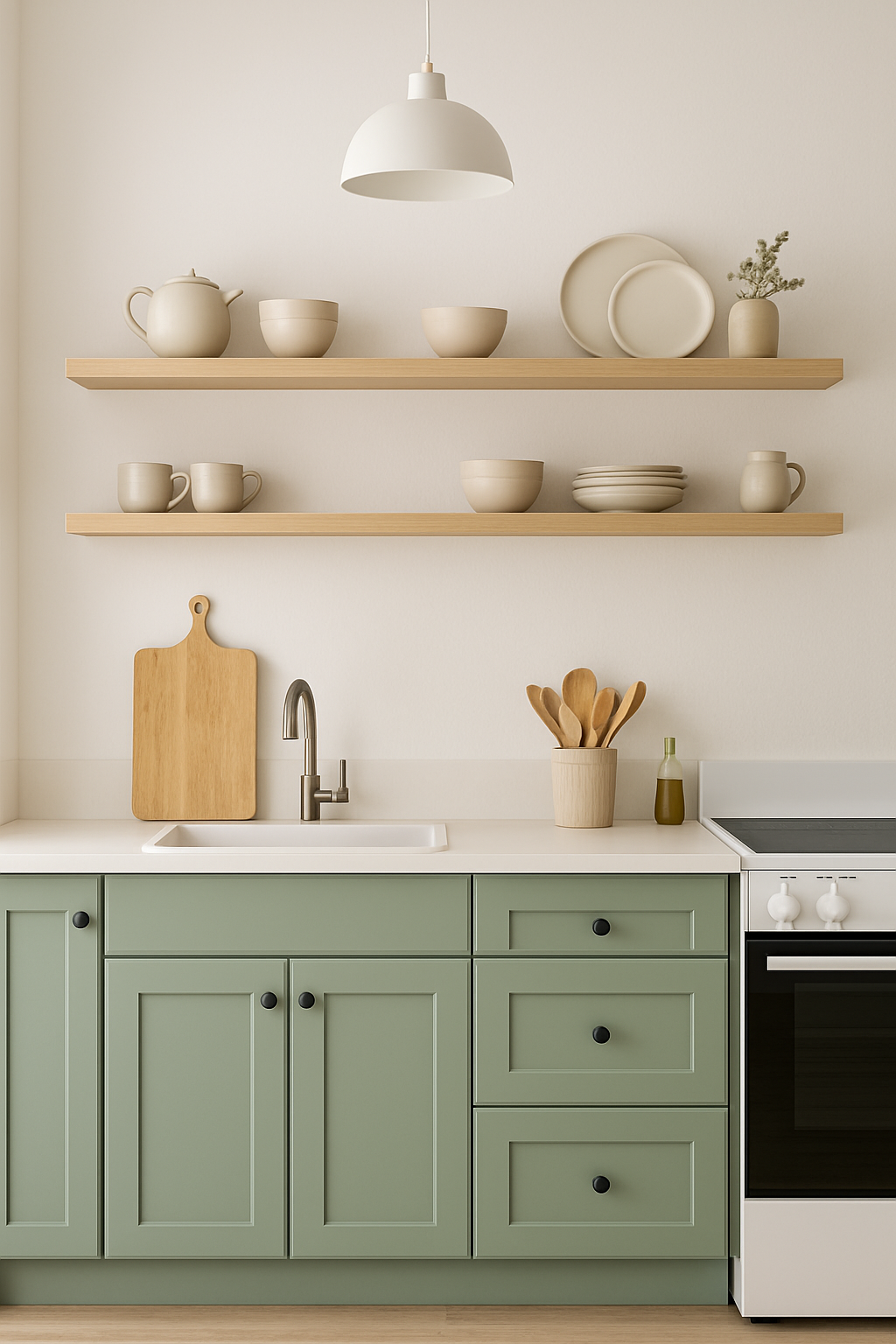 cuisine modernisee avec facades claires et rangement visible