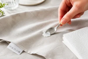 Retrait de cire de bougie refroidie sur un tissu
