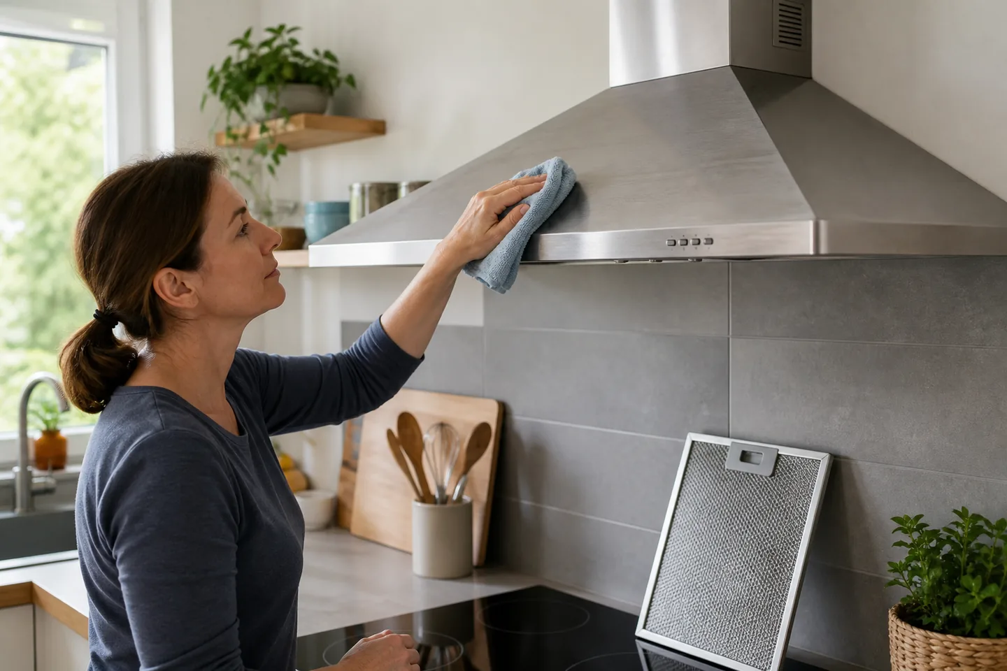 Dégraissage d’une hotte en inox avec une microfibre