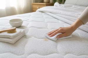Tamponnement local d’une tache sur un matelas avec un linge blanc