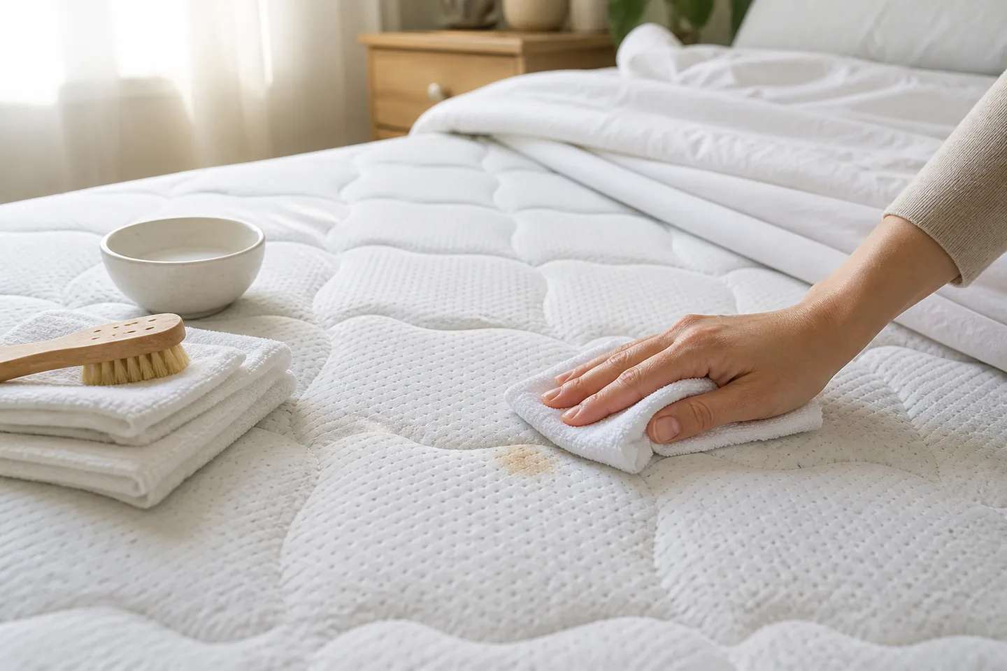 Tamponnement local d’une tache sur un matelas avec un linge blanc
