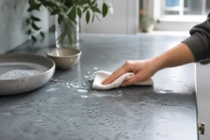 Nettoyage doux d’un plateau en zinc patiné