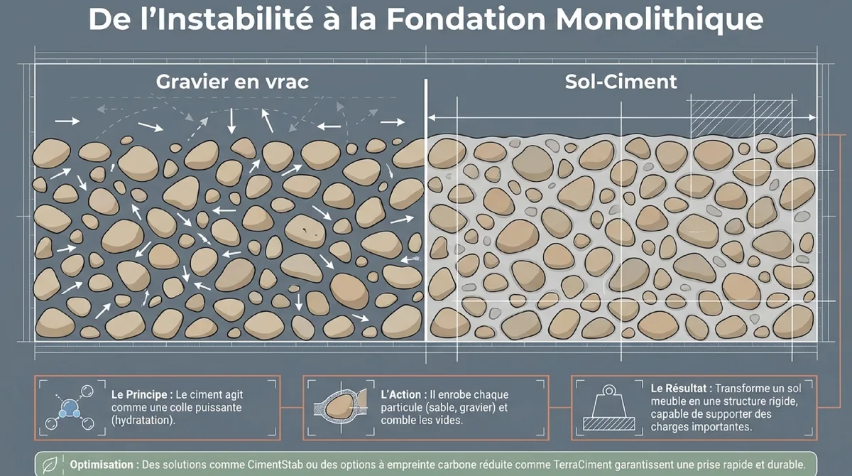 Infographie Les Fondations d'un Sol Impeccable : Comprendre la Stabilisation et le Rôle Clé du Ciment