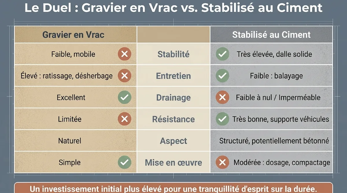 Infographie L'Art de Maçonner le Gravier : Votre Guide Pas-à-Pas pour une Stabilisation au Ciment Réussie