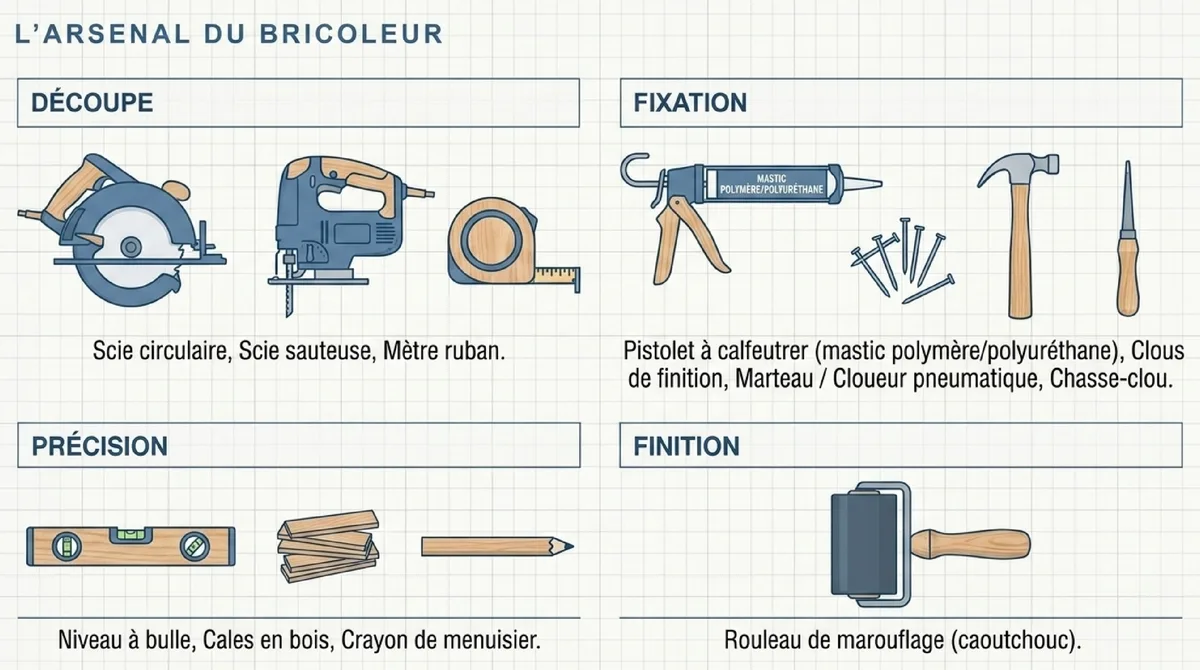 Infographie Préparation et Outillage : Les Clés d'une Pose de Contreplaqué Réussie sur Lambris