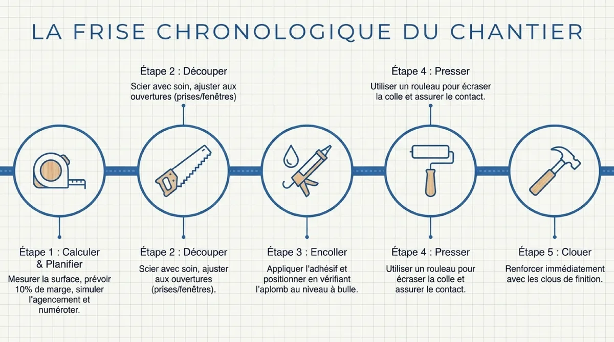 Infographie Le Pas-à-Pas Détaillé : Techniques de Fixation du Contreplaqué sur Votre Ancien Lambris