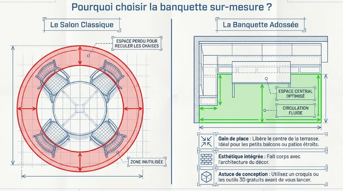Infographie Quelles sont les étapes à suivre pour fabriquer une banquette de jardin sur mesure ?