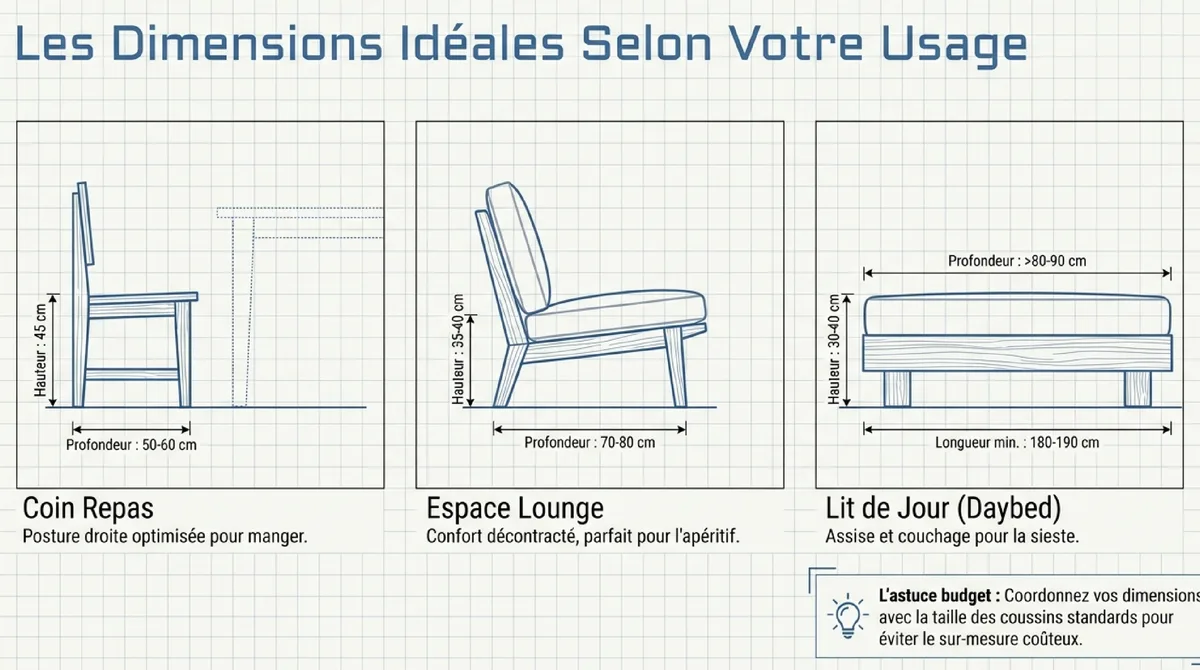 Infographie Fabriquer une banquette de terrasse en bois ou en maçonnerie : quel matériau choisir ?