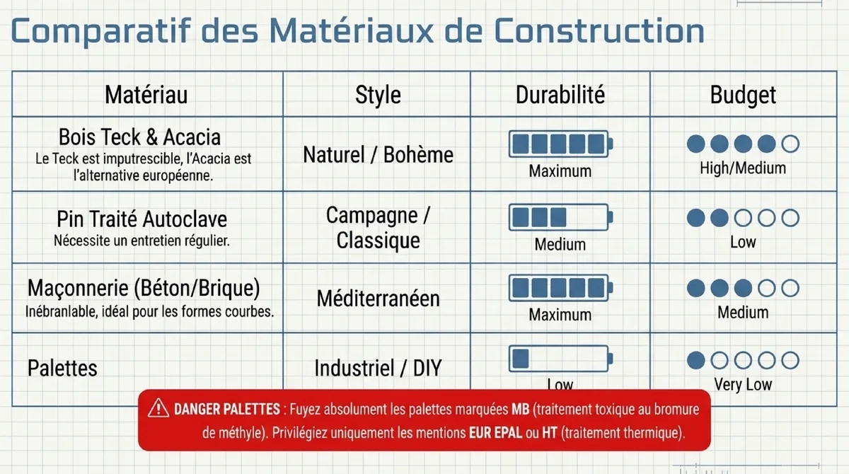 Infographie Comment construire une banquette en bois pour l'extérieur pas à pas ?