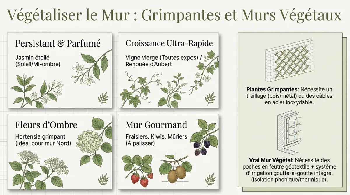 Infographie Astuce 2 : Le camouflage végétal — plantes grimpantes et mur végétal